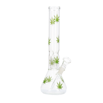Glasbong Ice+Percolator konisch transparent Hanfblatt grün
