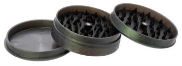 Plastikmühle Kunststoffgrinder Soft Touch mit Pyramidenspitzen, ca. ø 70mm, "Leaf" dunkelgrün metallic