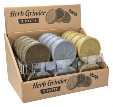 Plastikmühle Kunststoffgrinder Soft Touch mit Pyramidenspitzen, ca. ø 70mm, "Leaf" metallic