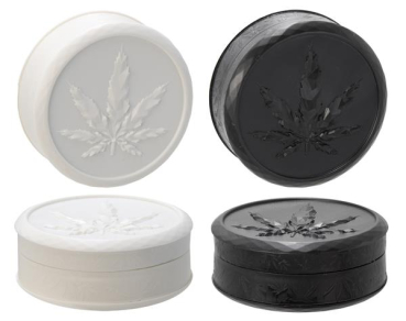 Plastikmühle Kunststoffgrinder Soft Touch mit Pyramidenspitzen, ca. ø 70mm, "Leaf" schwarz & weiß
