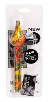 1 Glaspfeife mit Metallkopf "Leaf Fully Printed" inkl. Siebe Länge ca. 130mm