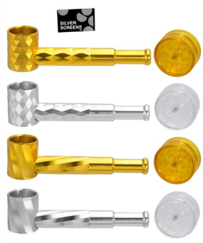 1 Raucherset "Geometric" US Pfeife aus Metall inkl. Acrylgrinder und Siebe, 2tlg.