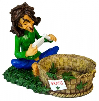 Polyresin Aschenbecher Figur Rastaman Joint drehend 12cm