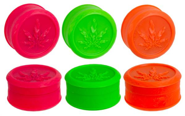 Plastikmühle Kunststoffgrinder Soft Touch mit Pyramidenspitzen, ca. ø 50mm "Leaf" NEON