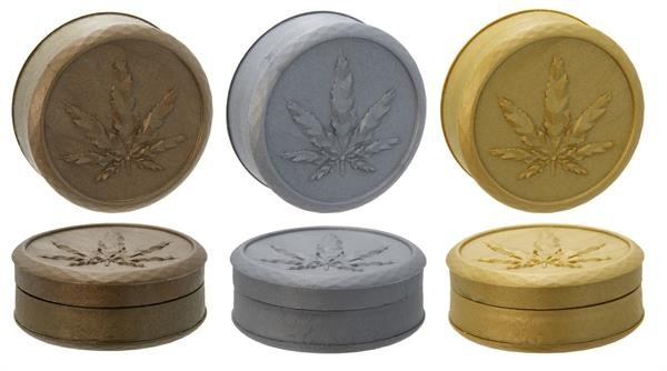 Plastikmühle Kunststoffgrinder Soft Touch mit Pyramidenspitzen, ca. ø 70mm, "Leaf" metallic