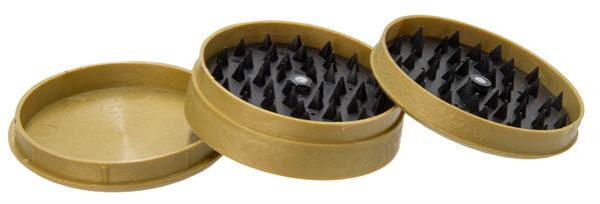 Plastikmühle Kunststoffgrinder Soft Touch mit Pyramidenspitzen, ca. ø 70mm, "Leaf" metallic
