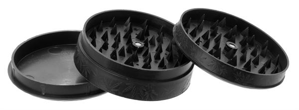 Plastikmühle Kunststoffgrinder Soft Touch mit Pyramidenspitzen, ca. ø 70mm, "Leaf" schwarz & weiß