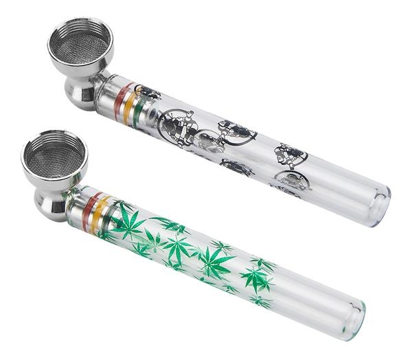 1 Champ High Glaspfeife mit Metallkopf 95mm "Cosmos & Leaf" sortiert