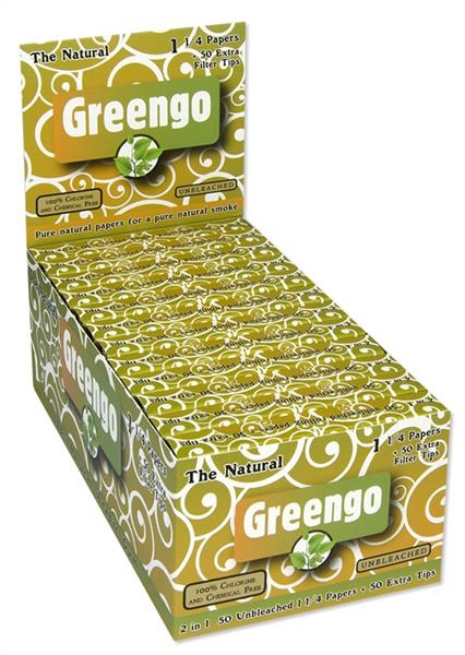 Zigarettenpapier Greengo Unbleached 2 in1 - 1 1/4 Papers mit Filtertips