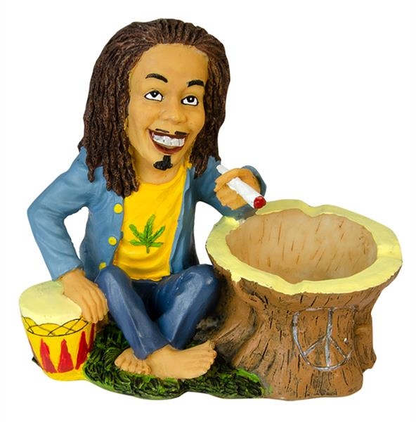 Polyresin Aschenbecher Rastaman mit Joint, Schale und Trommel 11 cm