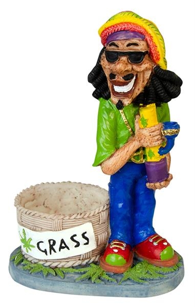 Polyresin Aschenbecher Rastaman mit Bong & Korb 16 cm
