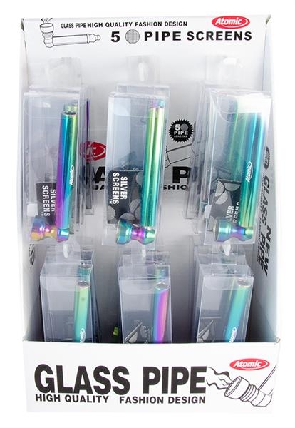 1 US-Schraubpfeife aus Metall/Glas, 95mm, "RAINBOW", sortiert