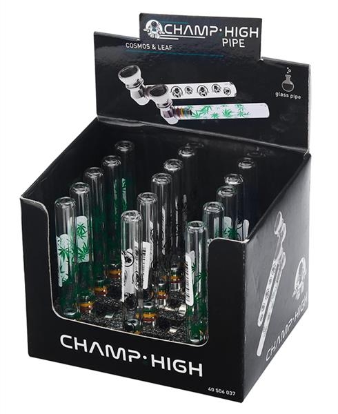 1 Champ High Glaspfeife mit Metallkopf 95mm "Cosmos & Leaf" sortiert