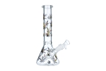 Glasbong Ice konisch transparent Hanfblatt bunt Höhe 25cm, Ø 5cm Chillum 18,8er Schliff